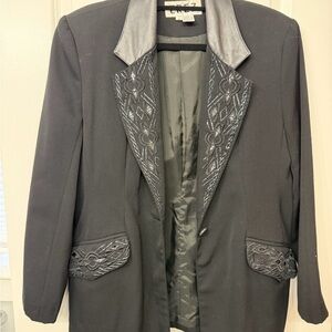 Vintage Erez Elegant Black Blazer with Leather and Snake Skin Accents